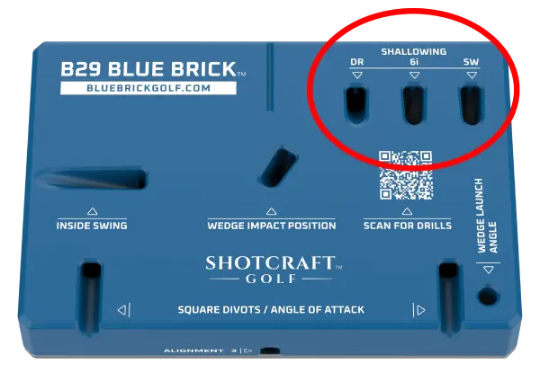 Three shallowing slots for Driver, 6-Iron, and Sand Wedge